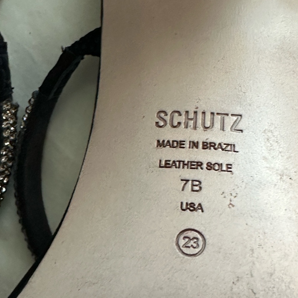 Schutz Womens Black Rhinestone Salwa Square Toe Block Heel Slip On Sandal Size 7 - Picture 11 of 11